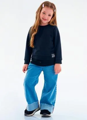 Up Baby - Blusão Infantil Menina em Moletom Preto - UP BABY