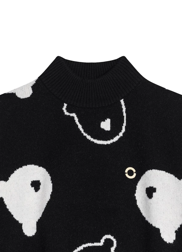 Carinhoso - Blusão Ursinho em Tricô Menina Preto 2