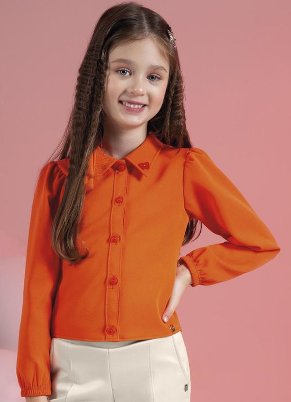 Cativa Kids - Camisa Feminina em Tecido Alfaiataria Laranja