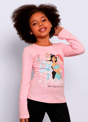 Torra - Camiseta Infantil Manga Longa Princesas Rosa - TORRA