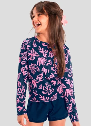 Brandili - Camiseta Infantil Menina em Malha Uv Azul - BRANDILI