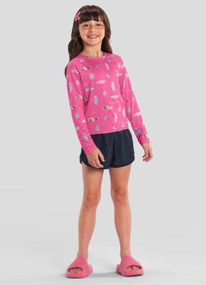 Brandili - Camiseta Infantil Menina em Malha Uv Rosa - BRANDILI