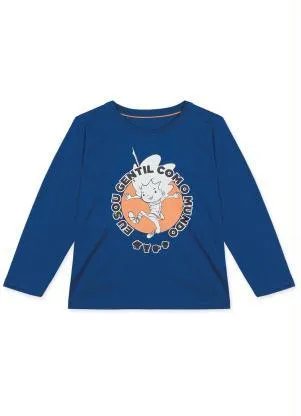 Lilica Ripilica - Camiseta Vito Manga Longa Infantil Unissex Azul - LILICA RIPILICA