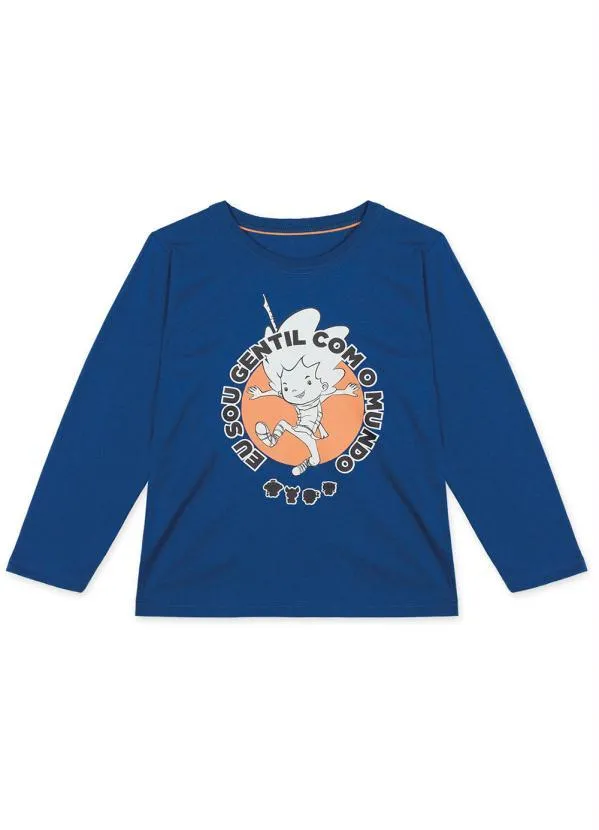 Lilica Ripilica - Camiseta Vito Manga Longa Infantil Unissex Azul