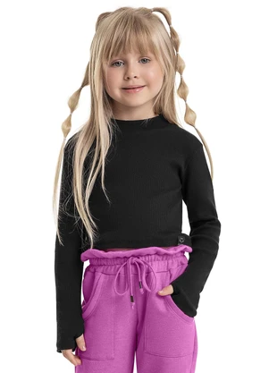 Quimby - Cropped em Ribana Infantil Menina Preto - QUIMBY