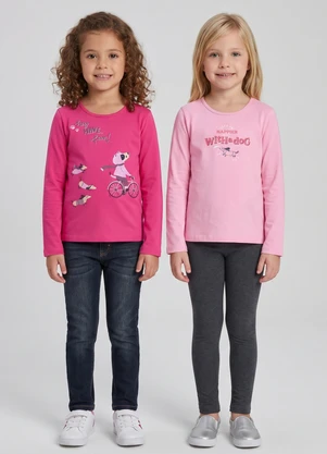 Guloseima - Kit de Blusas para Menina em Cotton Rosa - GULOSEIMA