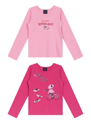Guloseima - Kit de Blusas para Menina em Cotton Rosa - GULOSEIMA