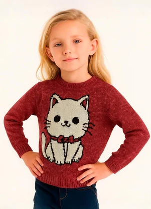 Doce Tom - Suéter em Tricô com Gatinho Bordo - DOCE TOM