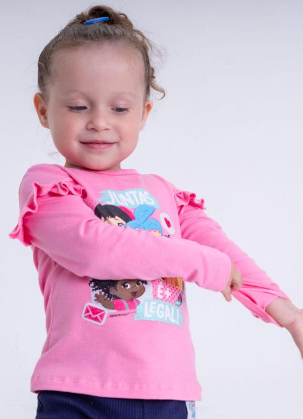Lollix - T-Shirt Manga Longa Amigas Rosa