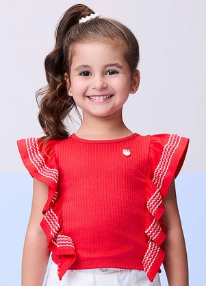 Momi - Blusa Canelada Vermelha com Babados Vermelho - MOMI