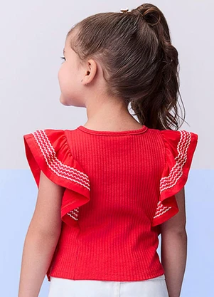 Momi - Blusa Canelada Vermelha com Babados Vermelho - MOMI