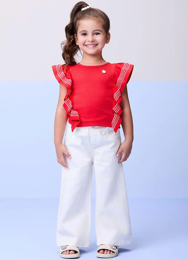 Momi - Blusa Canelada Vermelha com Babados Vermelho 3