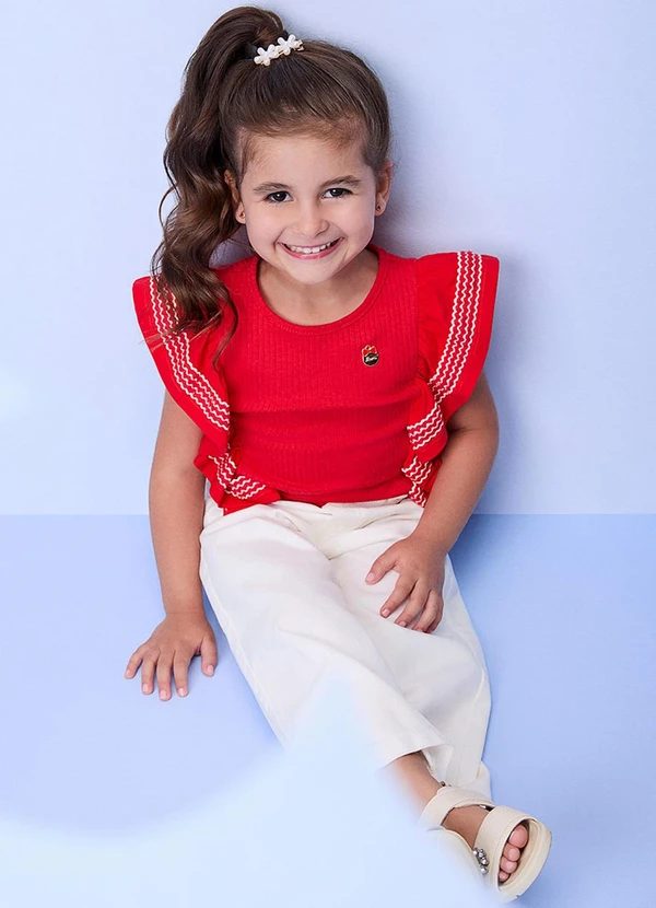 Momi - Blusa Canelada Vermelha com Babados Vermelho 5