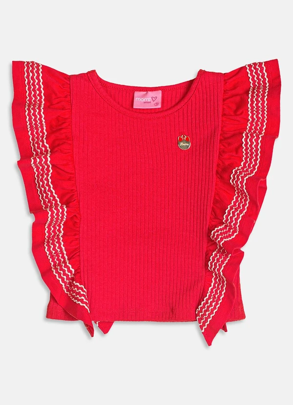 Momi - Blusa Canelada Vermelha com Babados Vermelho 6