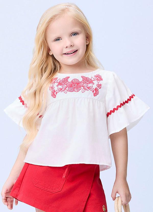 Momi - Blusa com Bordado Floral Vermelho