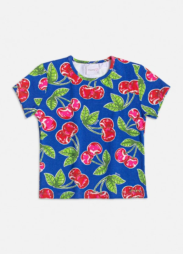 Momi - Blusa com Estampa de Cerejas Azul