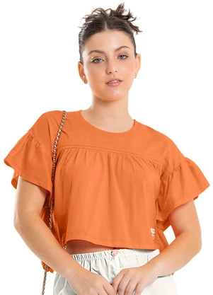Gloss - Blusa Cropped com Babados Laranja - GLOSS