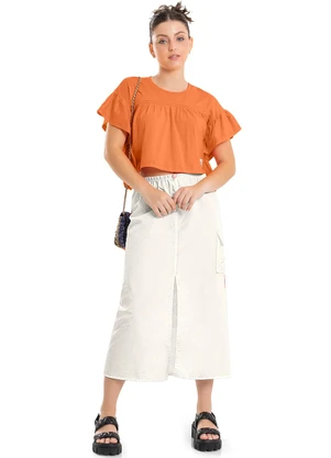 Gloss - Blusa Cropped com Babados Laranja - GLOSS