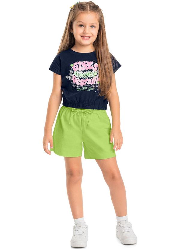 Quimby - Blusa Cropped Manga Curta Infantil Azul