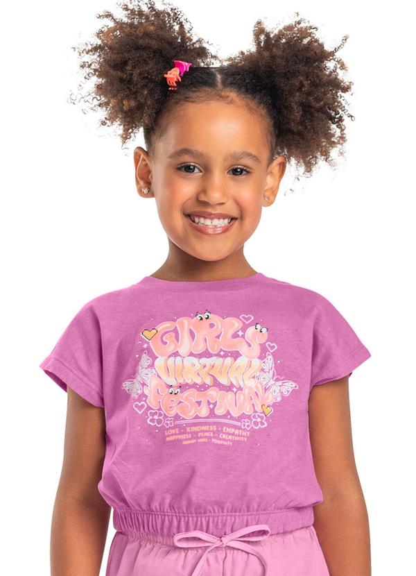 Quimby - Blusa Cropped Manga Curta Infantil Roxo