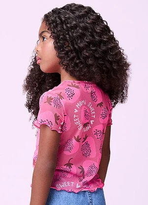 Momi - Blusa de Tule com Maxi Morangos Rosa - MOMI