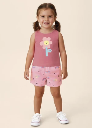 Malwee Kids - Blusa Evasê com Flor Holográfica Rosa - MALWEE KIDS