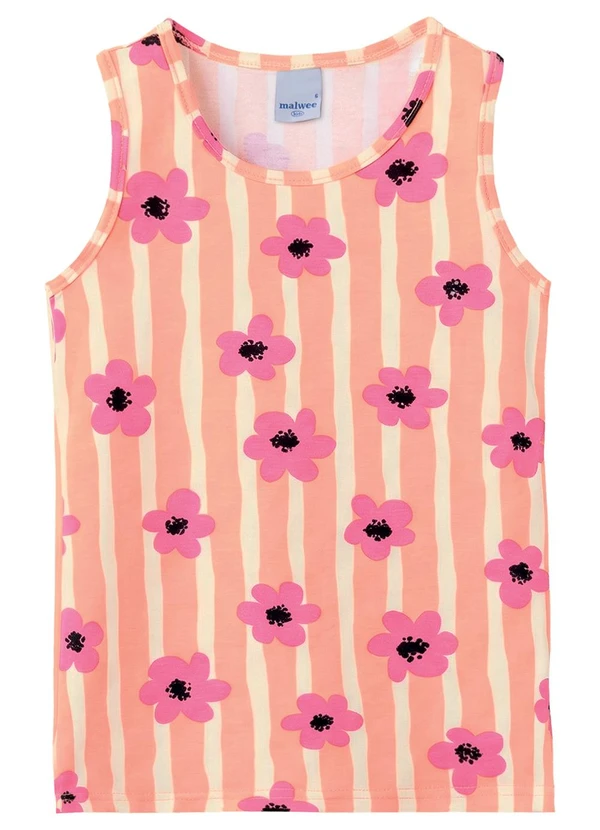 Malwee Kids - Blusa Listras & Flores Pêssego