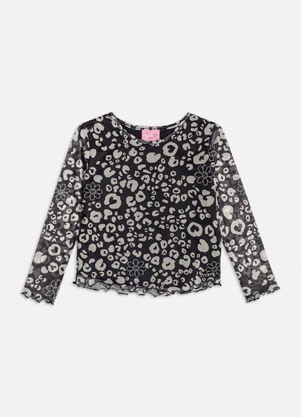 Momi - Blusa Tule Estampa Oncinha Preto - MOMI