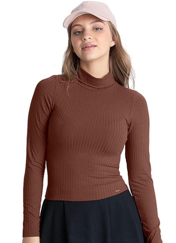 Rezzato - Blusa Canelada Gola Alta Feminino Marrom