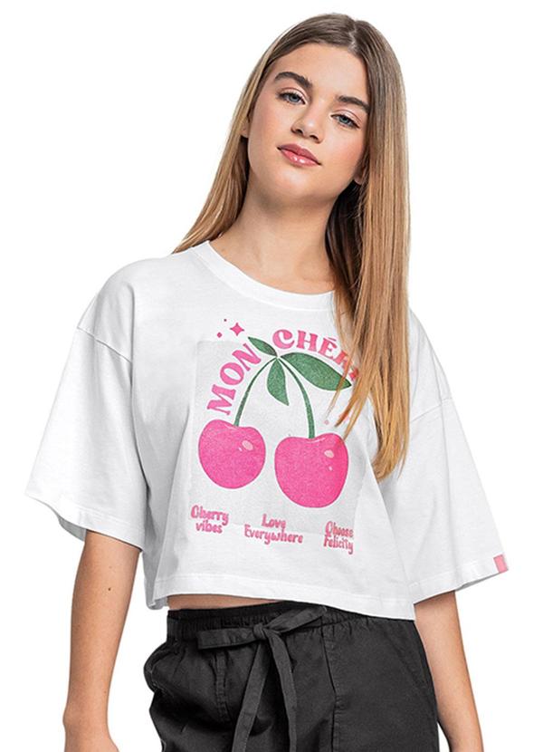 Gloss - Blusa Cereja Juvenil em Meia Malha Branco