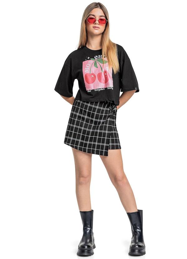 Gloss - Blusa Cereja Juvenil em Meia Malha Preto 2