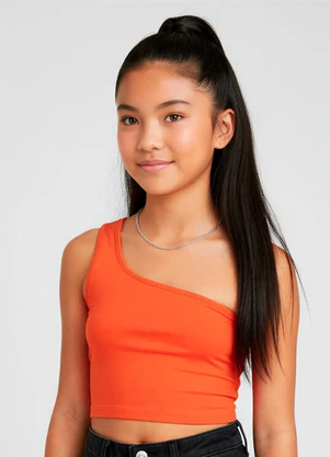Malwee Kids - Blusa Cropped Assimétrica Teen Laranja Escuro - MALWEE KIDS