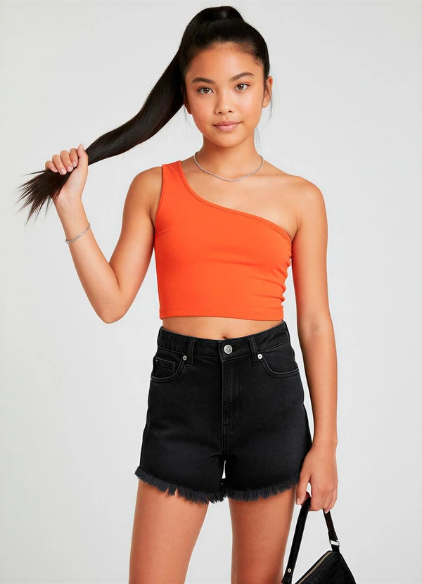 Malwee Kids - Blusa Cropped Assimétrica Teen Laranja Escuro 2