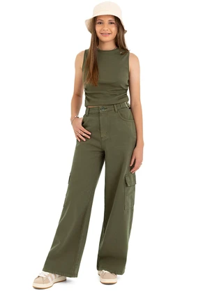 Malwee Kids - Blusa Cropped com Franzido Teen Verde Militar - MALWEE KIDS