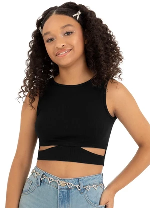 Malwee Kids - Blusa Cropped Cut Out Teen Preto - MALWEE KIDS