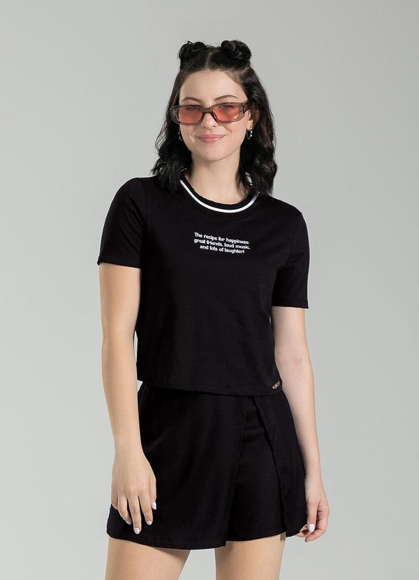 Cativa Teen - Blusa Cropped em Algodão Preto