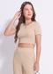 Cativa Teen - Blusa Cropped em Canelado Preto - variação: Bege