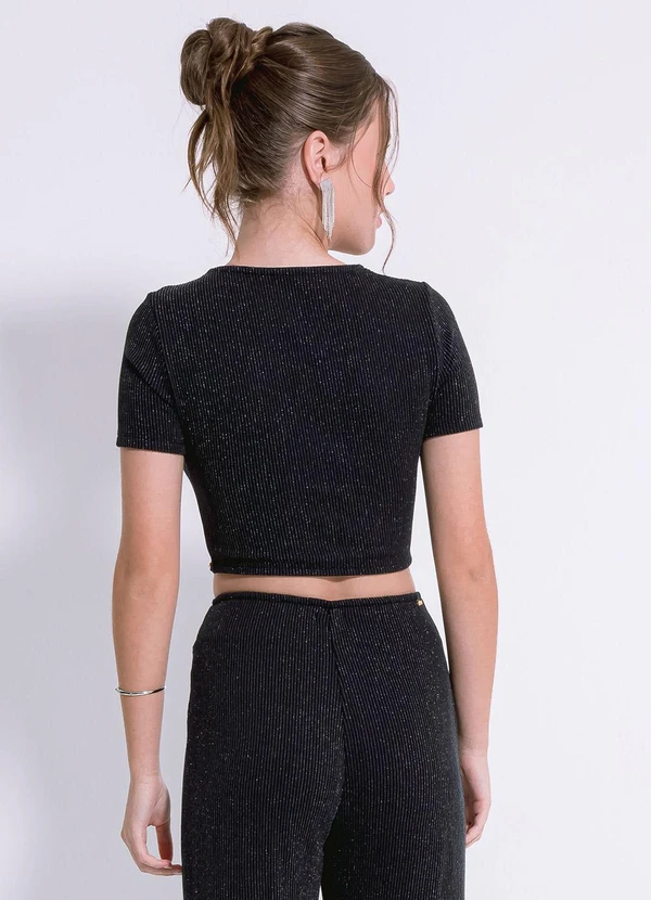 Cativa Teen - Blusa Cropped em Canelado Preto 2