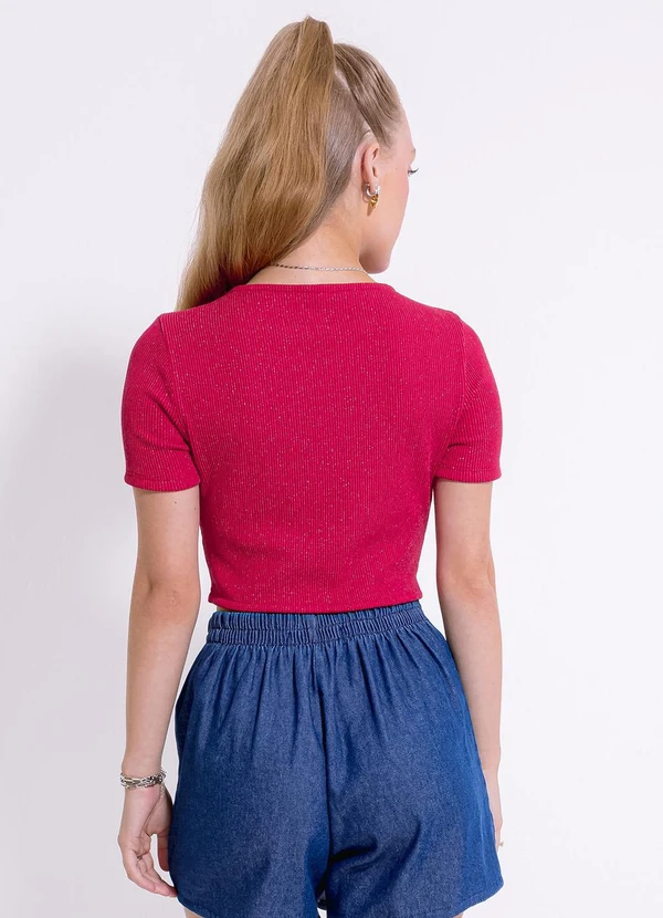 Cativa Teen - Blusa Cropped em Canelado Vermelho 2