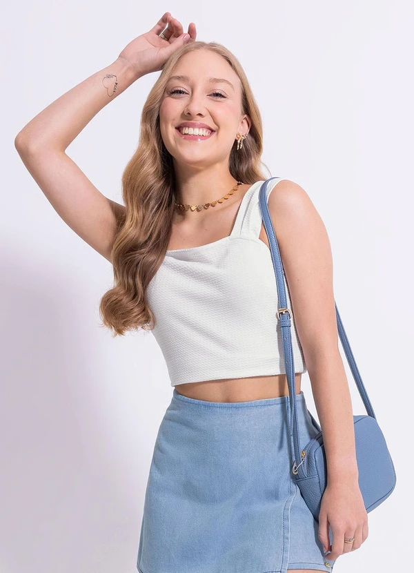 Cativa Teen - Blusa Cropped em Cotton Branco 