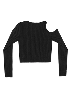 Gloss - Blusa Cropped em Ribana Canelada Preto - GLOSS