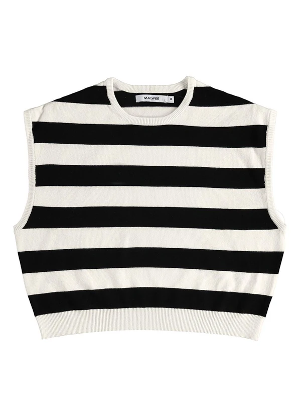 Malwee Kids - Blusa Cropped em Tricot Listrado Teen Off White