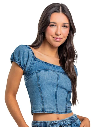 Gloss - Blusa Cropped Jeans Juvenil Azul - GLOSS