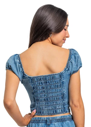 Gloss - Blusa Cropped Jeans Juvenil Azul - GLOSS