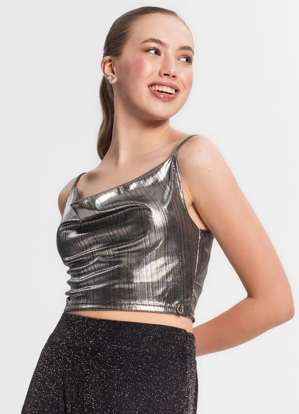 Minty - Blusa Cropped Juvenil Cinza