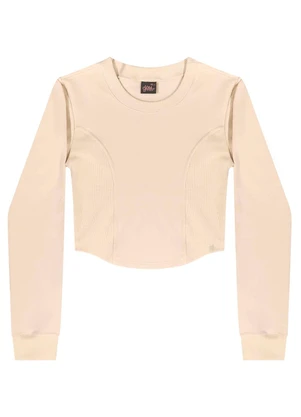 Gloss - Blusa Cropped Juvenil em Molecotton Bege - GLOSS