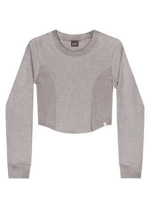 Gloss - Blusa Cropped Juvenil em Molecotton Cinza - GLOSS