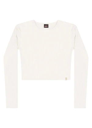 Gloss - Blusa Cropped Juvenil em Ribana Bege - GLOSS