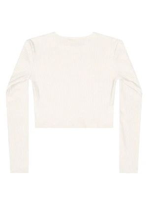Gloss - Blusa Cropped Juvenil em Ribana Bege - GLOSS
