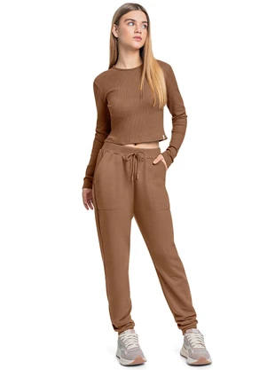Gloss - Blusa Cropped Juvenil em Ribana Marrom - GLOSS